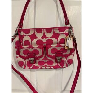 Coach Y2K Pink Poppy Signature Sateen Double Pocket Pushlock Crossbody Bag 18980